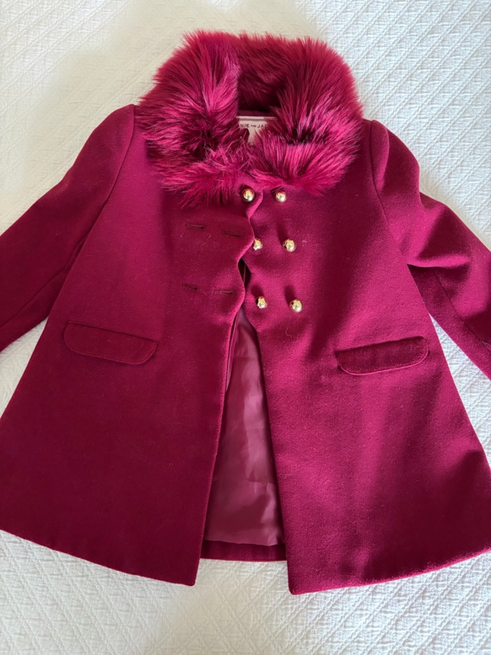 Janie and Jack Burgundy Coat with Faux Fur Collar